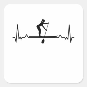 Sticker Carré Paddleboard Sup Girls Heartbeat Cadeau