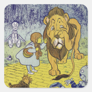 Sticker Carré Page lâche de livre de magicien d'Oz de lion