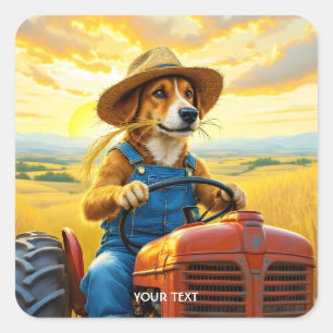 Sticker Carré Paille de tracteur de chien mignon Imaginaire