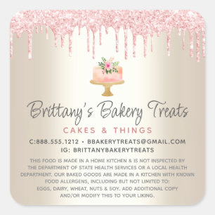 Sticker Carré Pailleté de gâteau de boulangerie rose Legal Blush