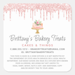 Sticker Carré Pailleté de gâteau de boulangerie rose Legal Drips
