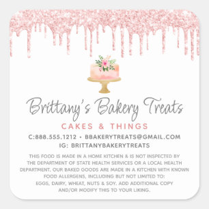 Sticker Carré Pailleté de gâteau de boulangerie rose Legal Drips