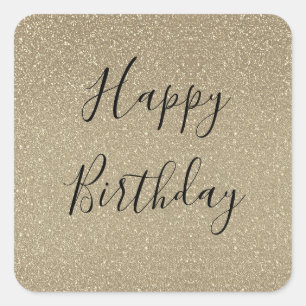 Sticker Carré Pailleté Or Noir Doré Joyeux Anniversaire Classiqu