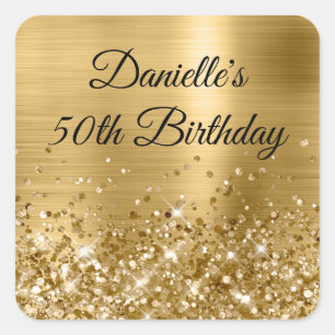 Sticker Carré Pailleté Papier d'Or 50e Anniversaire