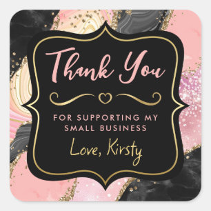 Sticker Carré Pailleté rose et noir Agate Petite Entreprise