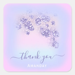 Sticker Carré Paillettes Florales Bleu Rose SWEET16TH Holographi