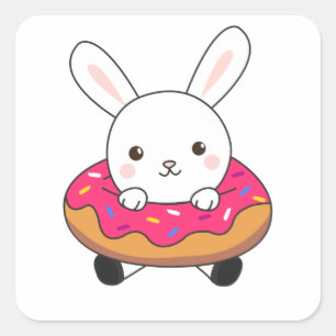 Sticker Carré Pain de lapin mignon de lapin beignets de beignets