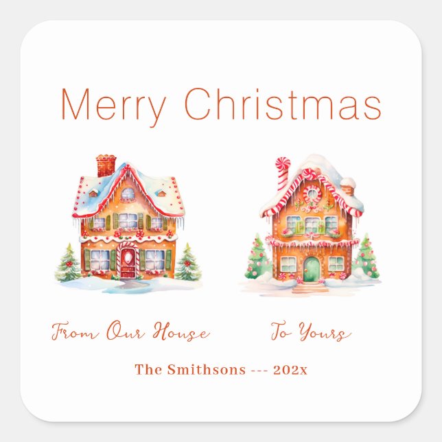 Sticker Carré Pain d'épices "De notre maison" Noël (Devant)