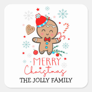 Sticker Carré Pain d'épices Homme Cookie Snowflakes Joyeux Noël
