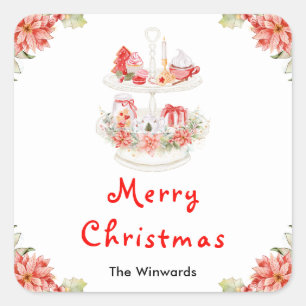 Sticker Carré Pains de Noël et cacao rouge Joyeux Noël