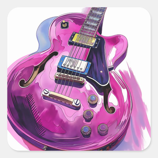 Sticker Carré Paint de Guitare rose (Devant)