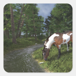 Sticker Carré Paint Horse by Forest Stream