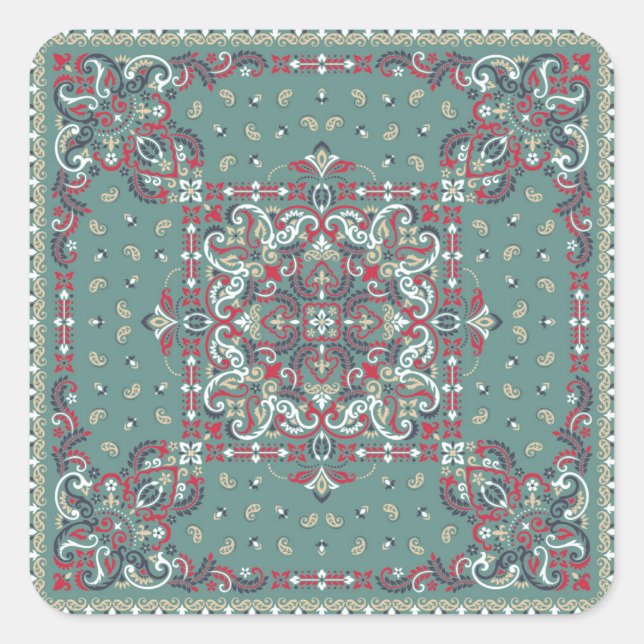 Sticker Carré Paisley Bandana Imprimer : Écharpe à cou de soie (Devant)