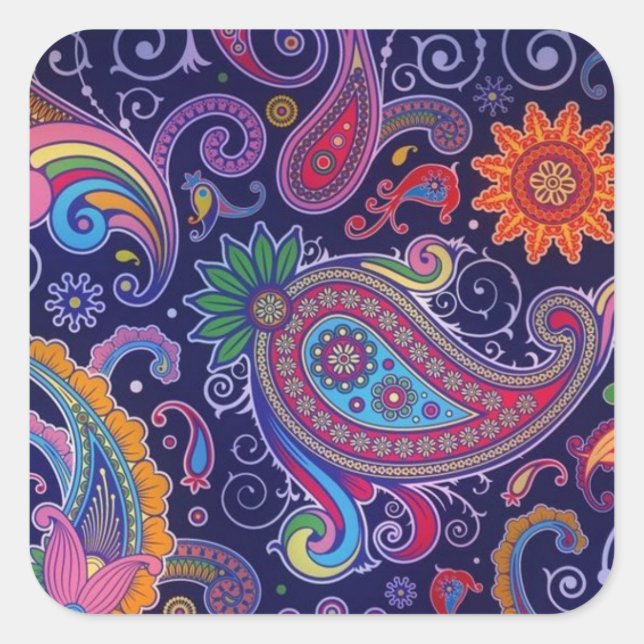 Sticker Carré Paisley violet rose (Devant)