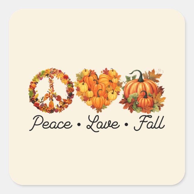 Sticker Carré Paix, amour, automne - Citrouilles (Devant)