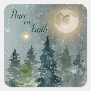 Sticker Carré Paix sur Terre Aquarelle moderne Noël