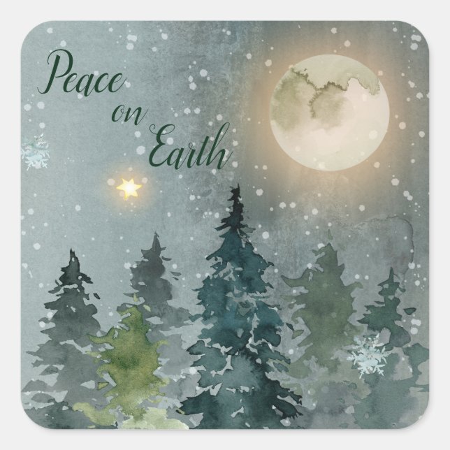 Sticker Carré Paix sur Terre Aquarelle moderne Noël (Devant)
