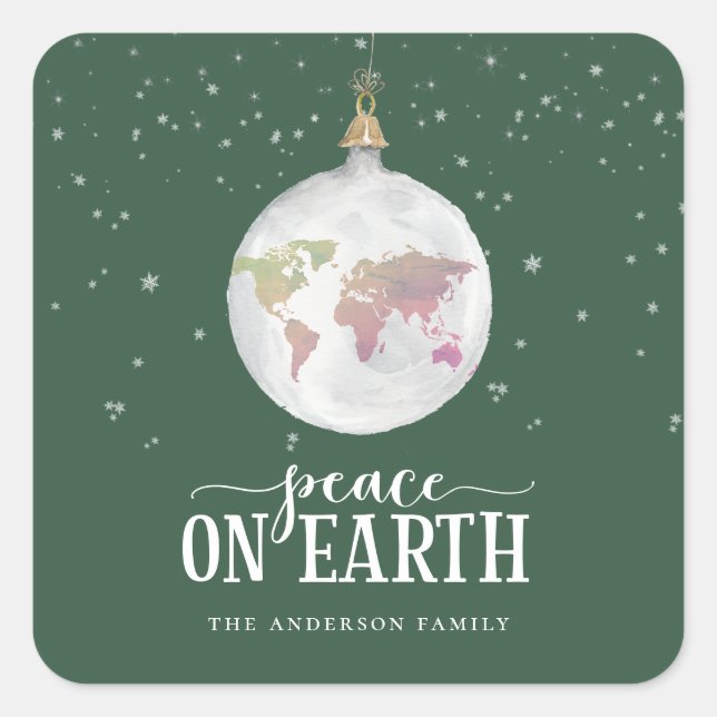 Sticker Carré Paix sur Terre Globe Ornement Green Holiday (Devant)