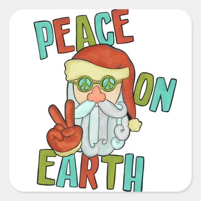 Sticker Carré Paix sur Terre Hippie Père Noël (Devant)
