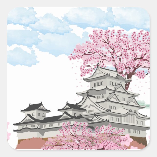 Sticker Carré "Palais chinois avec Sakura Trees - Elégant Orient (Devant)