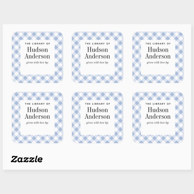 Sticker Carré Pale Bleu En vichy Plaid Baby Boy Plate (Feuille)
