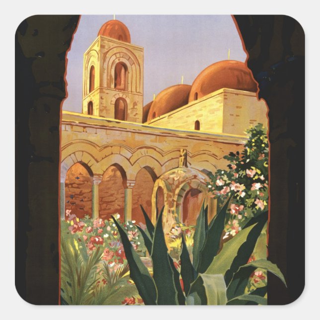 Sticker Carré Palerme Sicile affiche de voyage italienne 1920 EN (Devant)