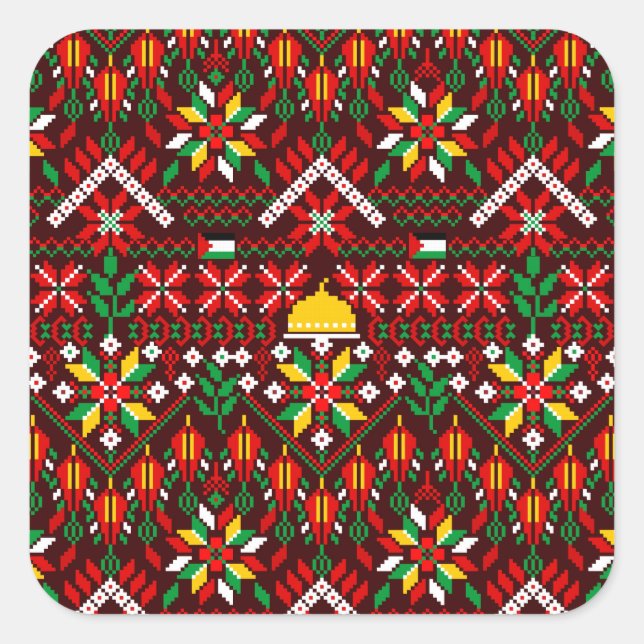 Sticker Carré Palestine Tatreez Broderie traditionnelle (Devant)