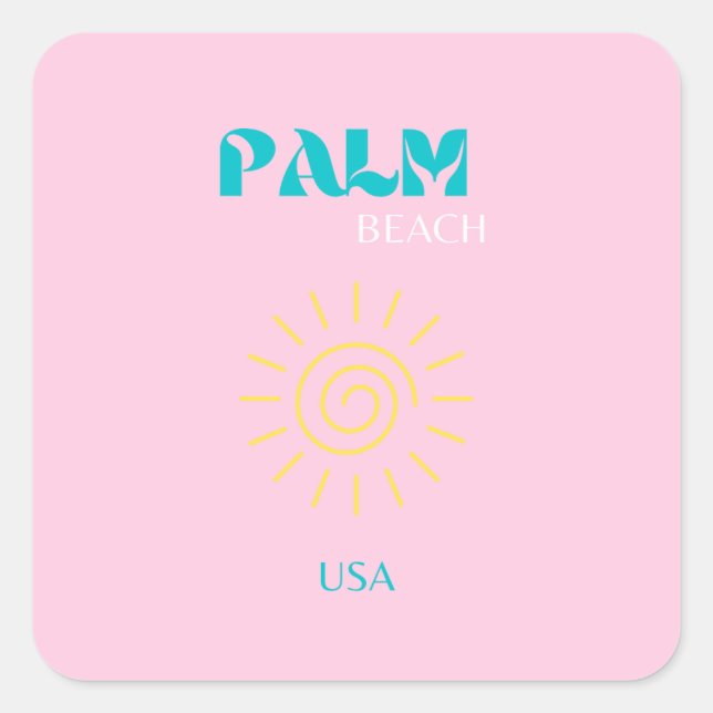 Sticker Carré Palm Beach, Preppy, Art Preppy, Rose (Devant)