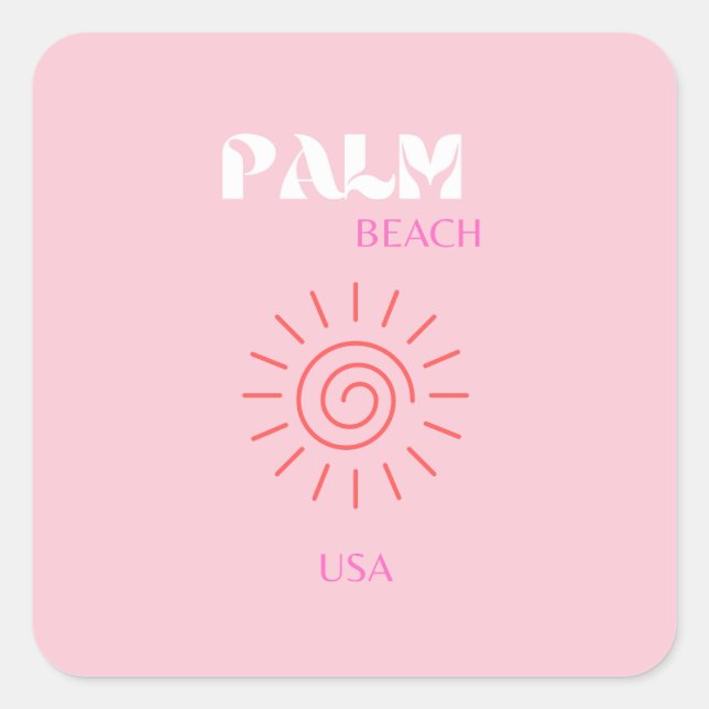 Sticker Carré Palm Beach, Preppy, Preppy Room, Rose (Devant)
