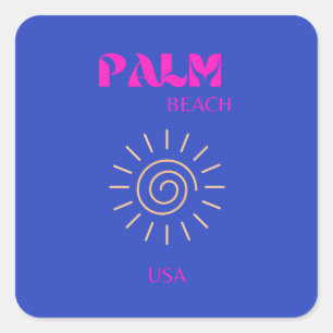 Sticker Carré Palm Beach, Travel Art, Floride, Bleu