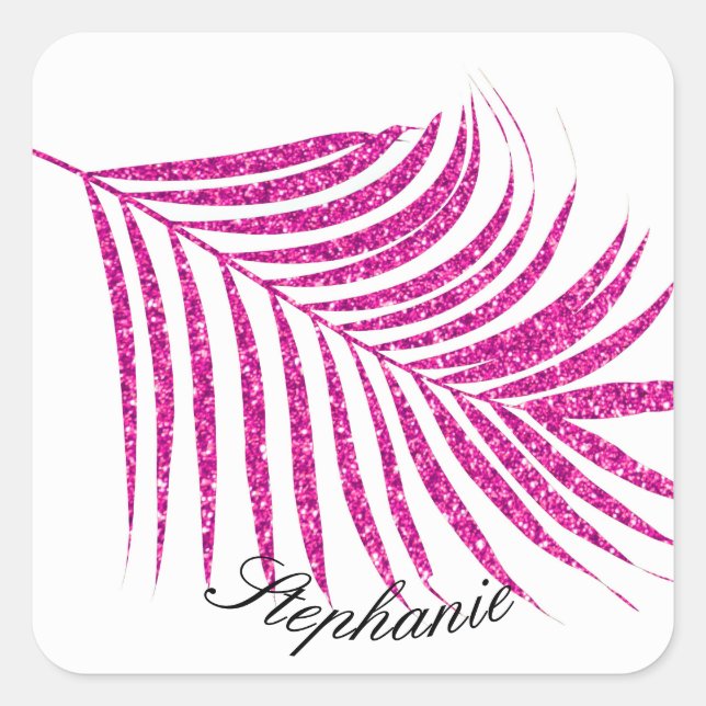 Sticker Carré Palm Leaf Rose Glitter Nom personnalisé Cute Cool (Devant)