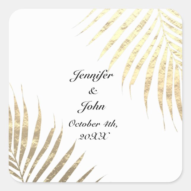 Sticker Carré Palm Tree Foliage Gold Foil Feuilles Mariages 2022 (Devant)
