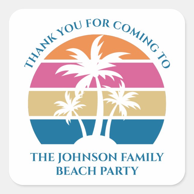Sticker Carré Palm Tree Tropical Personnalisé Sunset Beach Party (Devant)