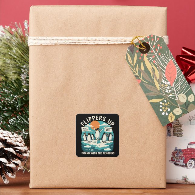 Sticker Carré Palmes vers le haut Je me tiens avec des pingouins (vacances)