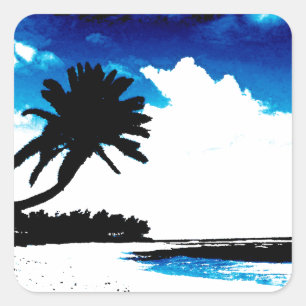 Sticker Carré Palmier blanc noir bleu Silhouette