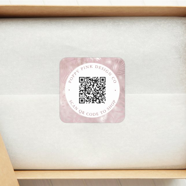 Sticker Carré Palmiers roses élégants et modernes Code QR person (Créateur téléchargé)