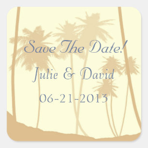 Sticker Carré Palmiers Tropical Mariage Enregistrer La Date