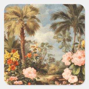 Sticker Carré Palmiers Tropicaux Botaniques Vintage