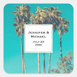 Sticker Carré Palmiers tropicaux Mariage rétro Date