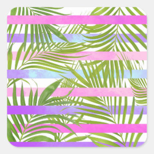 Sticker Carré Palmiers tropicaux modernes violets roses rayures