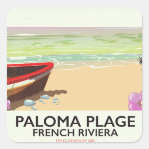 Sticker Carré Paloma Plage, affiche de voyage de la Côte d'Azur