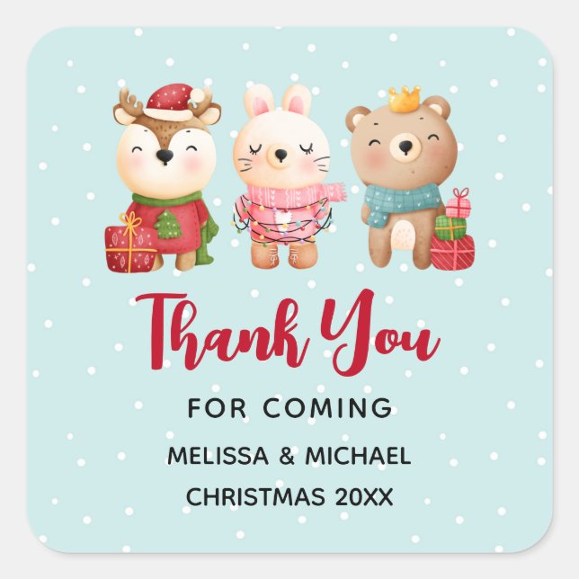 Sticker Carré Pals de Noël - Rennes, Ours et Merci de lapin (Devant)