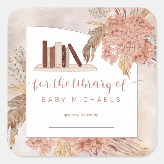 Sticker Carré Pampas Grass | Plaque Baby shower Hydrangeas (Devant)