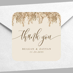 Sticker Carré Pampas Grass Terrain Boho Exotic Mariage Merci
