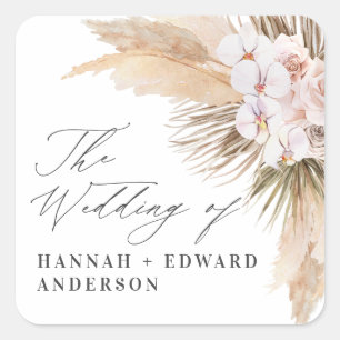 Sticker Carré Pampas herbe séché botanique script boho mariage