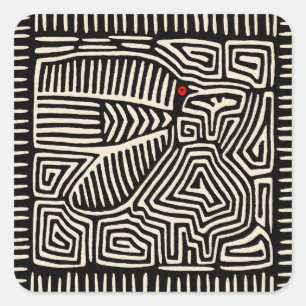 Sticker Carré Panama Kuna Indien Mola Pajaro - Noir Blanc