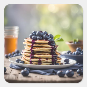 Sticker Carré Pancakes aux bleuets