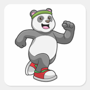 Sticker Carré Panda à courir avec bandeau