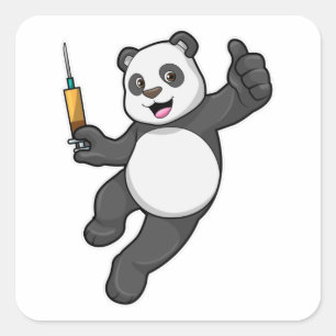 Sticker Carré Panda à la vaccination avec seringue