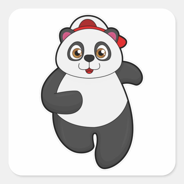 Sticker Carré Panda à Running avec Casquette (Devant)